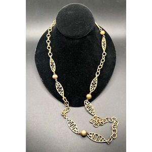 Vintage Crown Trifari Fish Pisces Zodiac Chain Necklace 36" w/ Trifari Tag